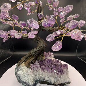 Large Brazilian Amethyst Tree of Life, 1547g Crystal Bonsai on Raw Geode Base, H